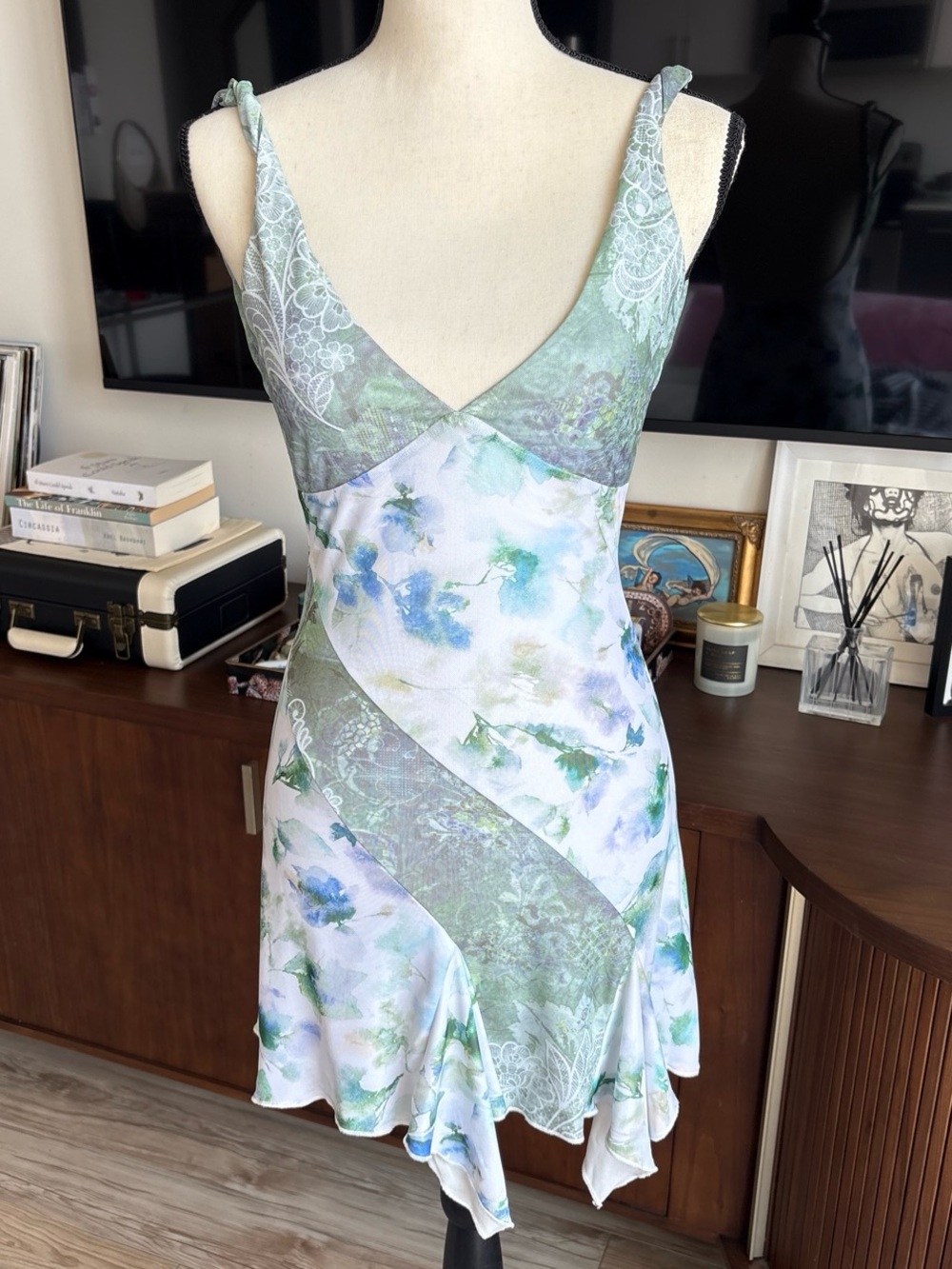 Tiger Mist Green and Blue Floral Slip Dress